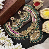 Vriksham Dual Peacock & Concert Pendant Style Short Neckpiece-Pearl-Green Bead-G20541